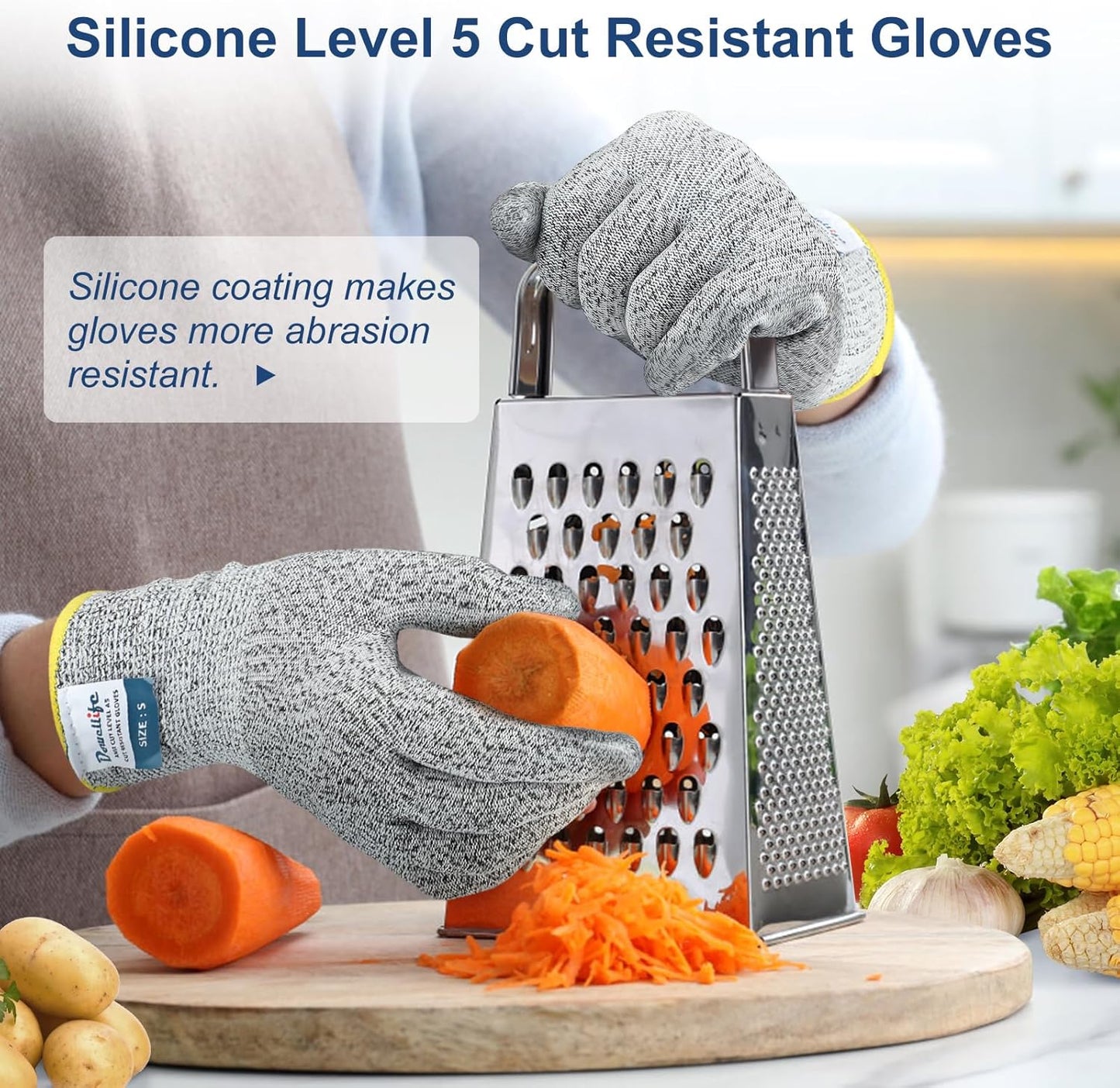 Dowellife Level 5 Silicon Cut Resistant Gloves (Medium), Grey