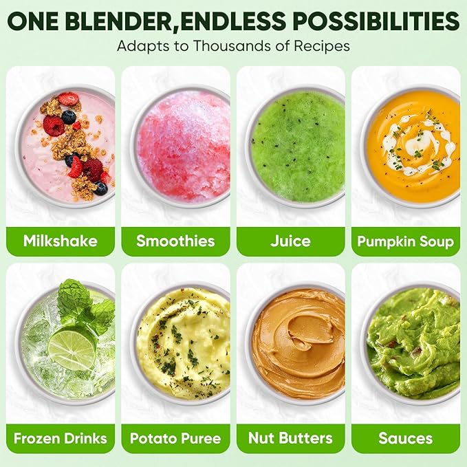Blender 2000Watt, Countertop Blenders for Kitchen,64 Oz Pitcher/21-Oz To-go Cup, 7 Preset Programs for Ice Crush/Frozen Drinks/Nut Butter, High Speed, Dark Silver