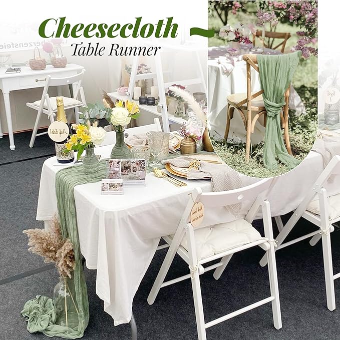 Aktor 6 Pack Sage Green Cheesecloth Table Runner 10Ft Gauze Table Runner Boho Semi Sheer Cheese Cloth Fabric Runners for Wedding Birthday Baby Shower Party Table Decoration（Sage Green）