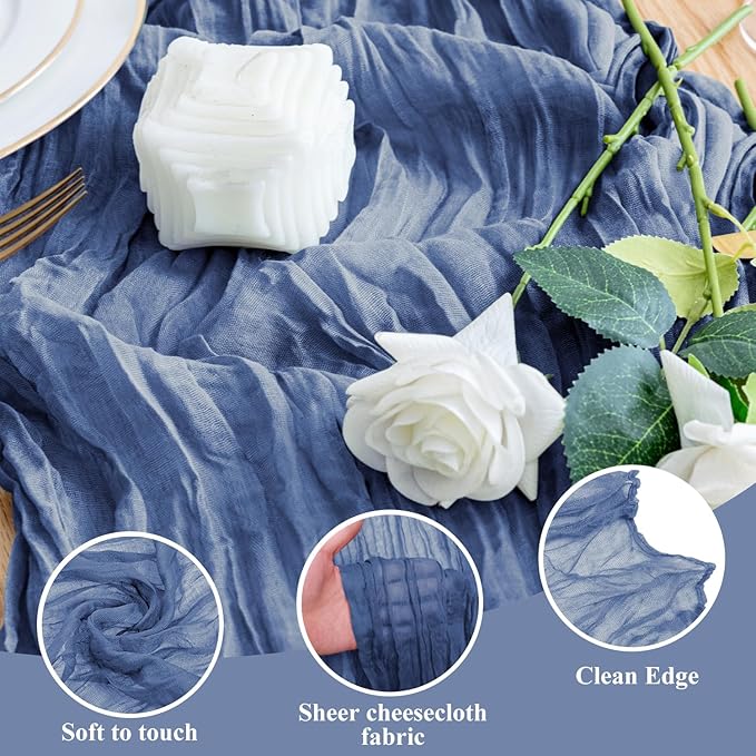 Wokceer Cheesecloth Table Runner 6Pack 10FT Blue Christmas Gauze Cheese Cloth Table Runner for Party Long Rustic Sheer Table Runners for Baby Bridal Shower Wedding Easter Table Decor