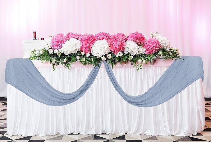 12 Pack Cheesecloth Table Runner 20 x 120 inch Cheese Cloth Table Runner Bulk,Romantic Boho Sheer Gauze Fabric Table Runners for Wedding Reception,Party,Bridal Shower Table Decor(Dusty Blue)
