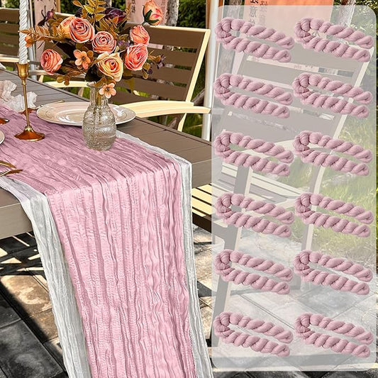12 Pack Light Pink Cheesecloth Table Runner 22x120 Inch-Naturally Dyed Colors Sheer Gauze Cheese Cloth Wedding Table Runner,Rustic Boho Crinkle Fabric, Reception, Bridal Shower,Farmhouse Dining Decor