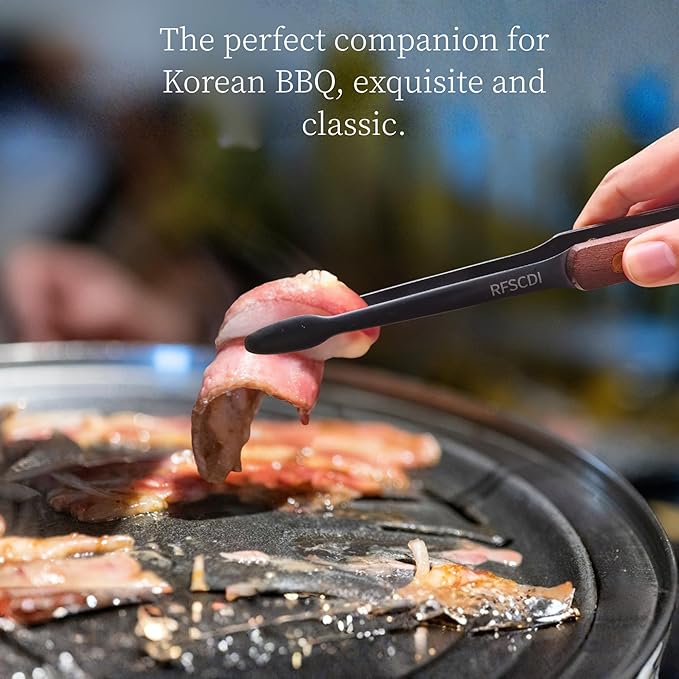 Exquisite Lightweight Cooking Tongs - 304 Stainless Steel & Walnut Wood, Comfortable Grip, Non-Slip Design, High Heat Resistant - Ideal for Light and small food, Kitchen Plating, Korean BBQ, 9-Inch