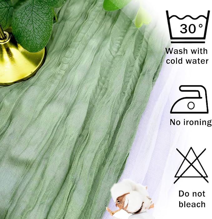 12 Pack Sage Green Cheesecloth Table Runner Rustic Gauze 22x120 inch Long Table Runner for Wedding Bridal Shower Birthday Party Banquet Boho Decoration(#29)