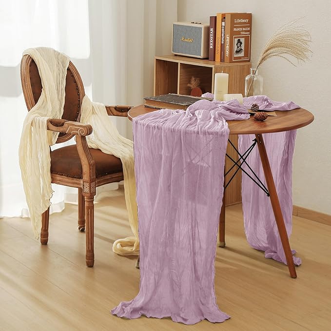 Leetaltree 6 Pack Lilac Cheesecloth Table Runner, 35x120 Inch Boho Rustic Cheese Cloth Table Runner, Decorative Table Runners for Bridal Baby Shower Decorations or Wedding Table Decorations