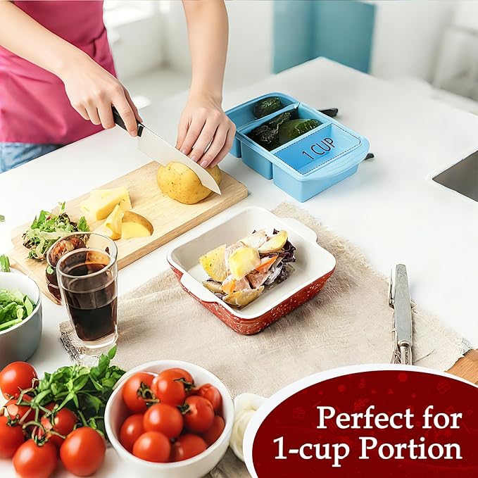 NUTRIUPS 13oz 5.9x5.9in Square Ceramic Baking Dish Set, 2-Pack Small Oven-Safe Baking Pan for Lasagna, Casserole - Bakeware for Baking & Serving (Red)