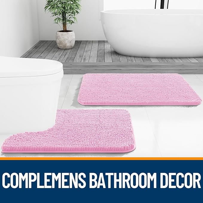 OLANLY Bathroom Rugs 47x24, Extra Soft Absorbent Chenille Bath Rugs, Rubber Backing Quick Dry, Machine Washable Bath Mats for Bathroom Floor, Tub and Shower, Home Decor Accessories, Pink