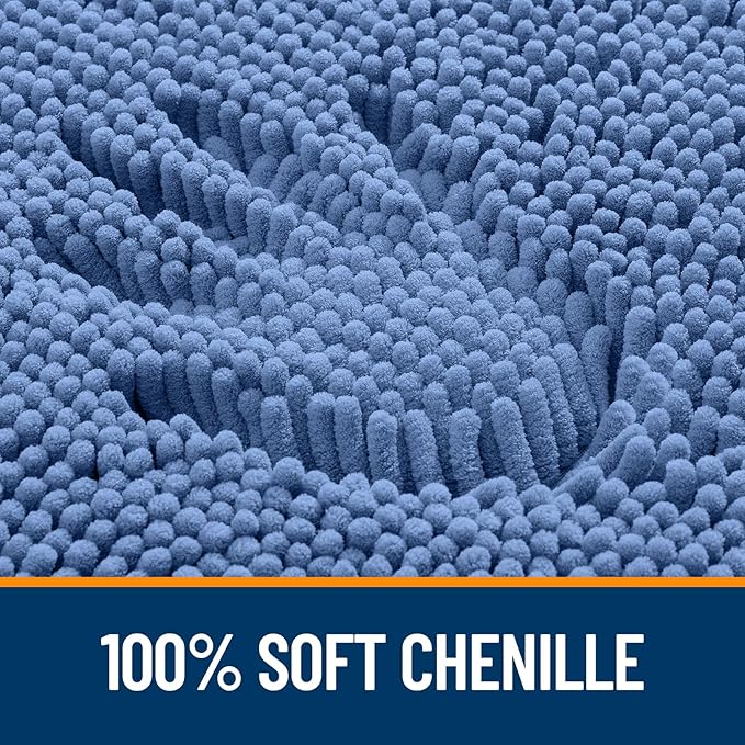 OLANLY Bathroom Rugs 24x16, Extra Soft Absorbent Chenille Bath Rugs, Rubber Backing Quick Dry, Machine Washable Bath Mats for Bathroom Floor, Tub and Shower, Home Decor Accessories, Cornflower Blue