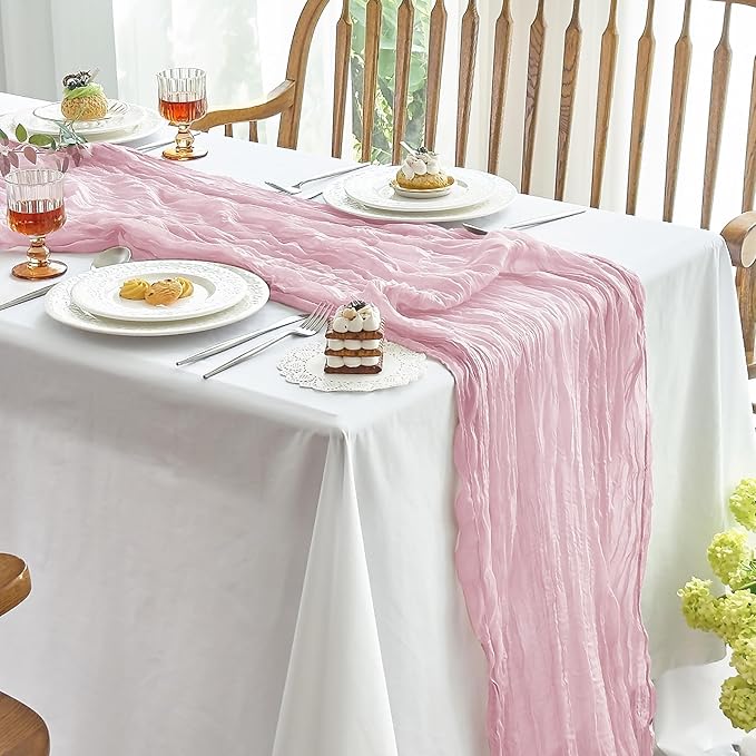 IVAPUPU 6 Pcs Cheesecloth Table Runner - 10ft Pink Boho Gauze Cheese Cloth Table Runners for Baby Shower Decoration Wedding Party Summer Garden Farmhouse