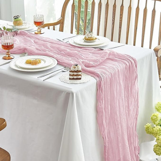 IVAPUPU 6 Pcs Cheesecloth Table Runner - 10ft Pink Boho Gauze Cheese Cloth Table Runners for Baby Shower Decoration Wedding Party Summer Garden Farmhouse