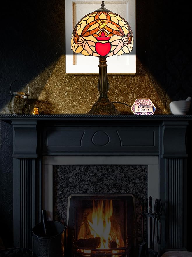 KY&BOSAM Tiffany Table Lamps Irish Gold Crown Celtic Style17500 Lumens Desk Lights Stained Glass Shade + UL E26 Lamp Holder+Zinc Base 12*12*19 Inch Living Room Bedroom St Patrick's Day Memory Decor