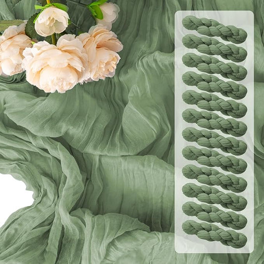 12 Pack Sage Green Table Runner 10FT Cheesecloth Table Runner 21 x 120 inch Boho Gauze Cheese Cloth Table Runner Rustic Sheer Table Runner for Party Wedding Bridal Baby Shower Birthday Table Decor