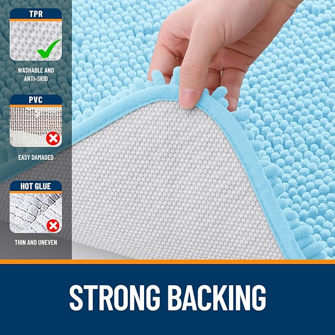 OLANLY Bathroom Rugs 70x24, Extra Soft Absorbent Chenille Bath Rugs, Rubber Backing Quick Dry, Machine Washable Bath Mats for Bathroom Floor, Tub and Shower, Home Decor Accessories, Sky Blue
