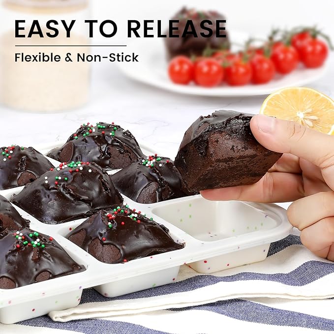 Vinino Silicone Brownie Pan With Dividers, 1 Pack Mini Loaf Pan for Baking Individual, Nonstick 12 Cups Square Muffin Cupcake Pans with Metal Reinforced Frame-Cream