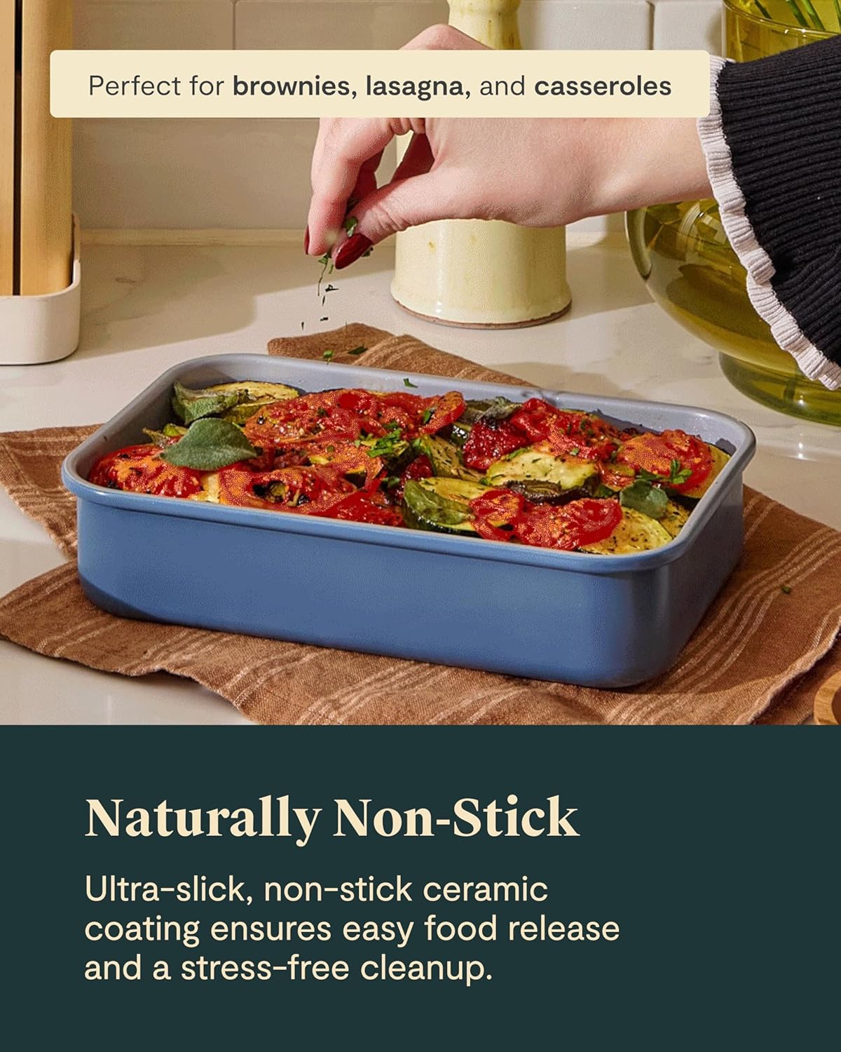 Caraway Nonstick 9” x 6.5” Small Rectangle Baking Pan – Non-Toxic, PTFE & PFOA Free – Aluminized Steel Core – Deep Ceramic Baking Pan for Casseroles, Lasagna & More - Slate