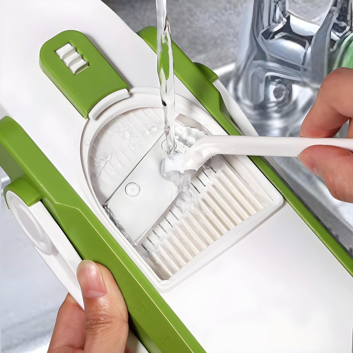 Safe Mandoline Slicer for Kitchen, Professional Vegetable Chopper With Container, Onion Chopper/Potato Slicer, More with 30+ Presets & Thickness Adjuster, Faster Food Chopper Gadgets - Green