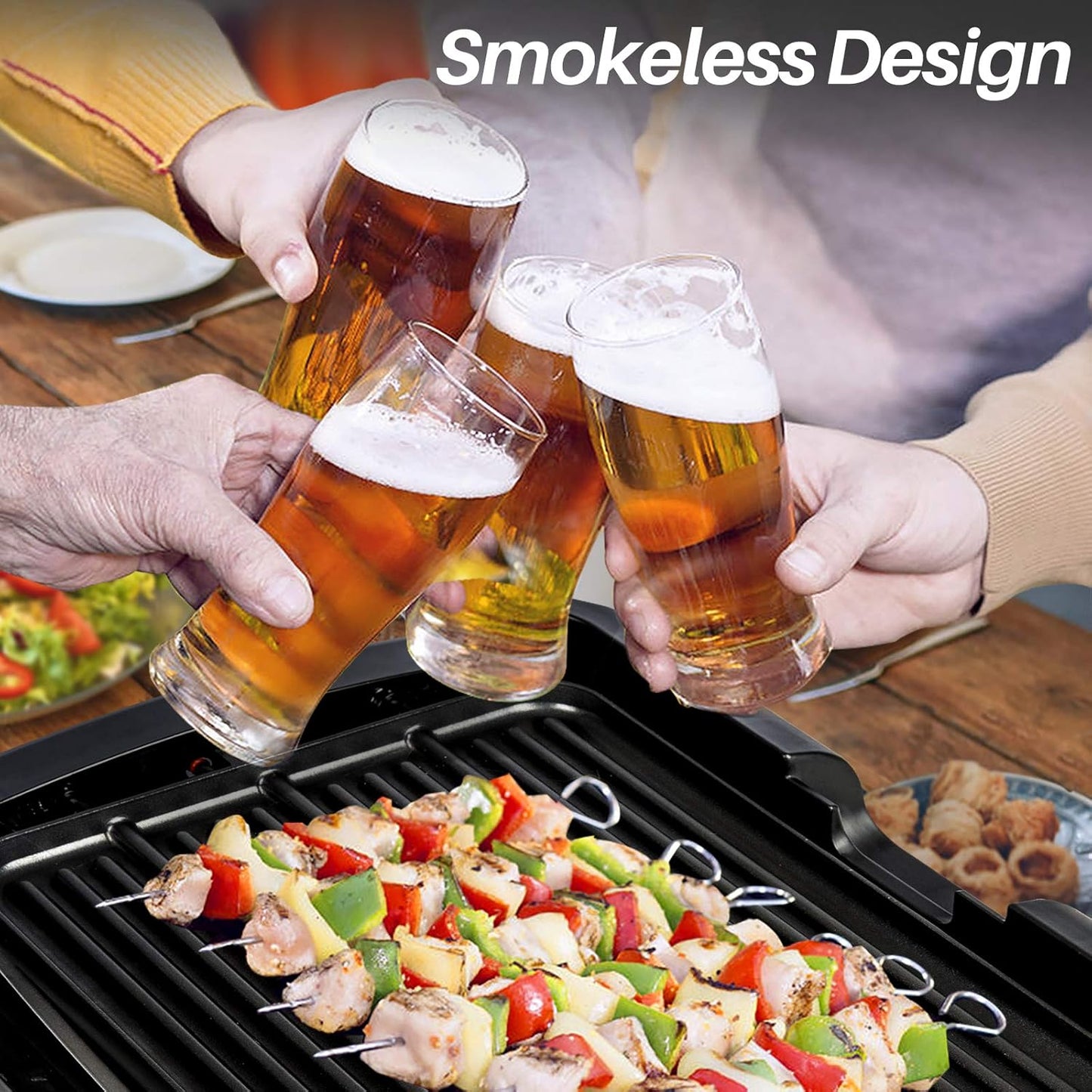 Secura Smokeless Indoor Grill 1800-Watt Electric Griddle with Reversible 2 in 1 Grill and Griddle Plates Plate, Glass Lid, Extra Large Drip Tray (Dishwasher Safe)