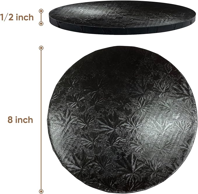 Cakebon Cake Boards - Sturdy 1/2 Thick Drums - 8 Inch Professional Fully Wrapped Edges Black 1-Pack