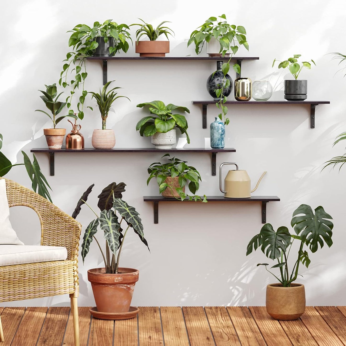 DINZI LVJ Long Wall Shelves, 55.1Inch Floating Shelves Wall Mounted, Extra Large Floating Storage Ledges with Sturdy Metal Brackets, Set of 2, for Living Room, Bathroom, Entryway, Kitchen, Espresso