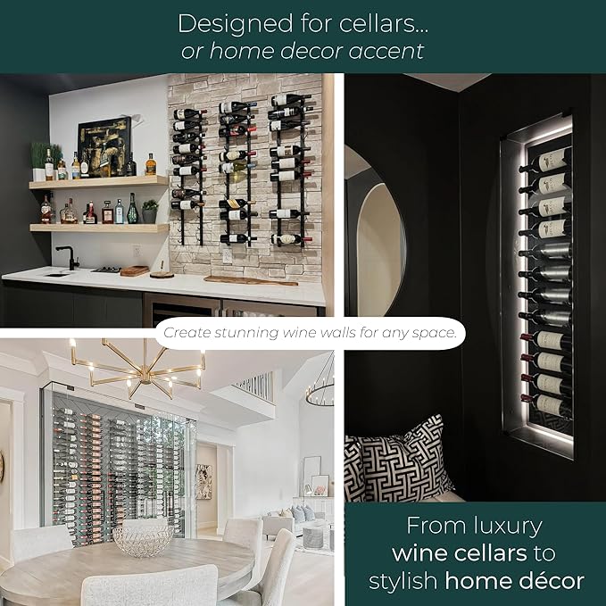 Y-Furniture The Rack Co. - Wall Mounted Wine Rack, Wine Storage (Satin Black Finish) (Steel, 6 Bottles)