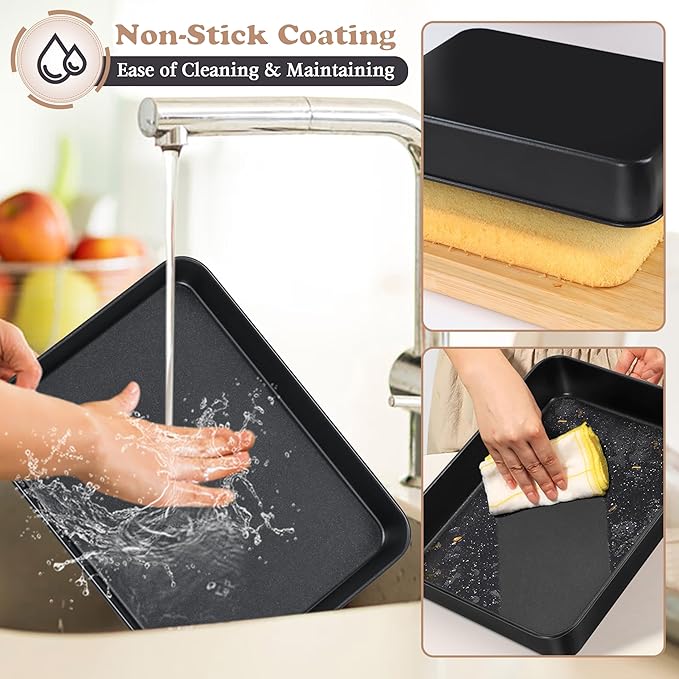 E-far 12.5 x 9.7 Inch Baking Pan with Lid, Nonstick Stainless Steel Rectangle Cake Pan with Cover for Baking Brownies Casseroles Lasagna, Stainless Steel Core & Nonstick Coating, Non-toxic & Oven Safe