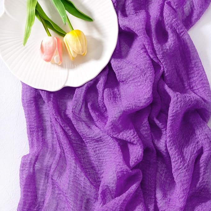 Socomi Purple Fall Thanksgiving Cheesecloth Table Runner Gauze 120 Inch Rustic Boho Cheese Cloth Runner for Wedding Party Baby Bridal Shower Centerpiece Decoration Holiday Home Decorations