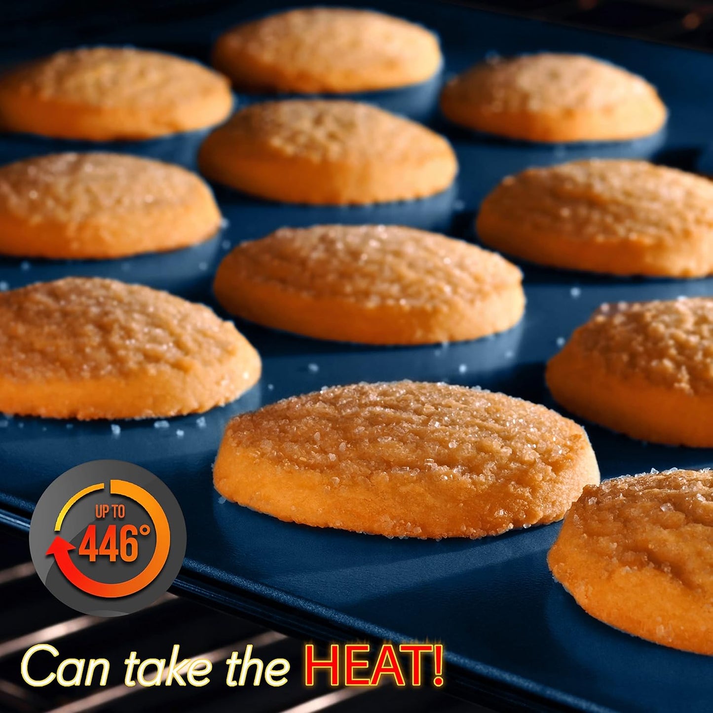 NutriChef Nonstick 3-Piece Baking Pans Set – Carbon Steel Bakeware with Blue Coating Inside & Outside and Red Silicone Handles, Durable and Reliable, Effortless Baking and Easy Cleanup (Blue)