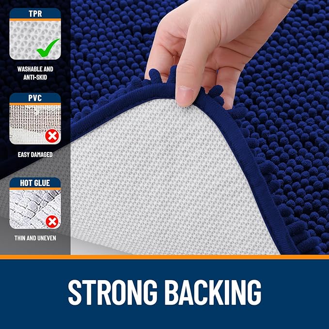 OLANLY Bathroom Rugs 40x32, Extra Soft Absorbent Chenille Bath Rugs, Rubber Backing Quick Dry, Machine Washable Bath Mats for Bathroom Floor, Tub and Shower, Home Decor Accessories, Navy