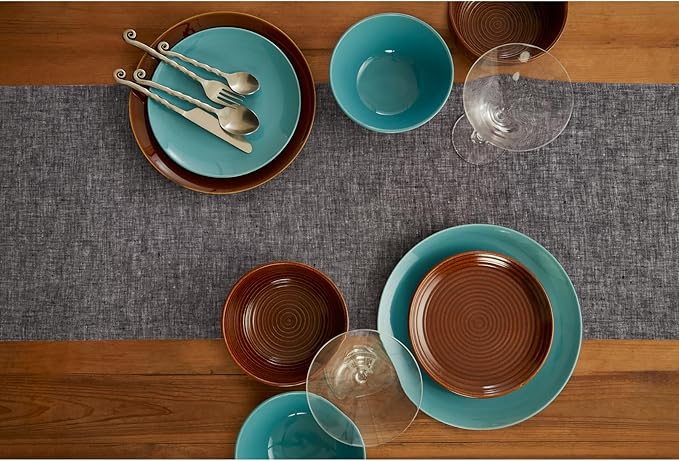 Solino Home Linen Table Runner 144 Inches Long - Athena, 100% Pure Linen Chambray Black Dining Table Runner 14 x 144 Inch