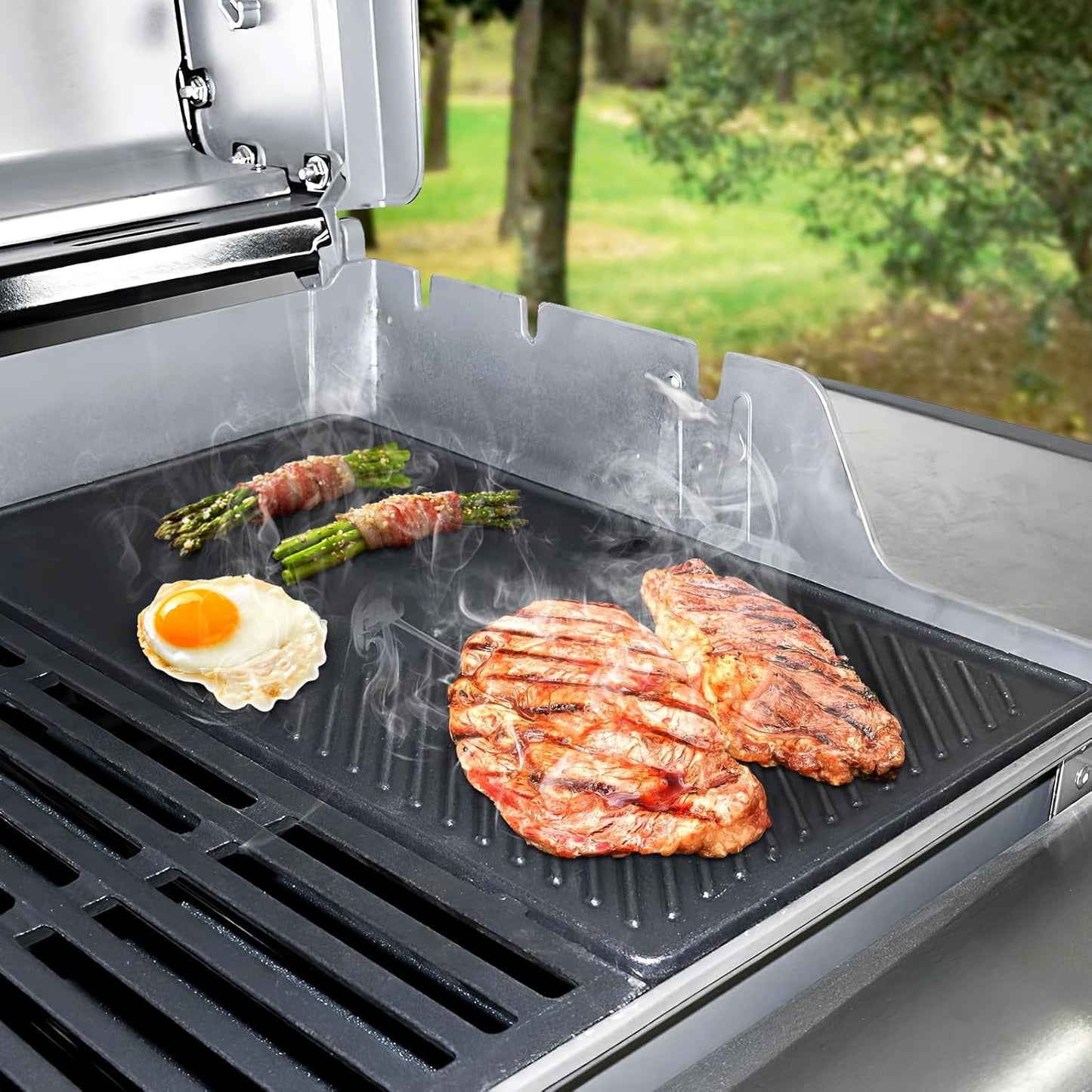 QuliMetal 7637 Reversible Cast Iron Grill Griddle for Weber Spirit E-210, Spirit 200, GS4 Spirit II 200 Series Grills (Front Control Knobs) – 17.5-Inch Grill Griddle Replacement, 1 Pack