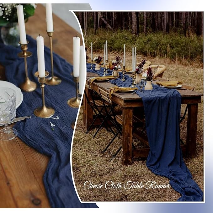 Aktor 6 Pack Navy Blue Cheesecloth Table Runner 10Ft Gauze Table Runner Boho Semi Sheer Cheese Cloth Fabric Runners for Wedding Birthday Baby Shower Party Table Decoration（Navy Blue）
