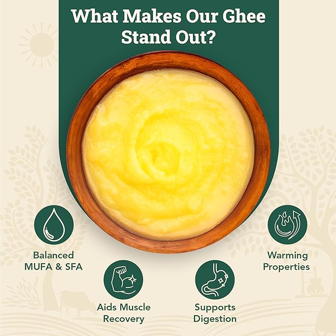 Anveshan Cow Ghee 1 Litre | Gut friendly | Keto friendly | High smoke point | Sustainably sourced | Casein free | Clarified Butter | Grass-Fed | Pasture-Raised