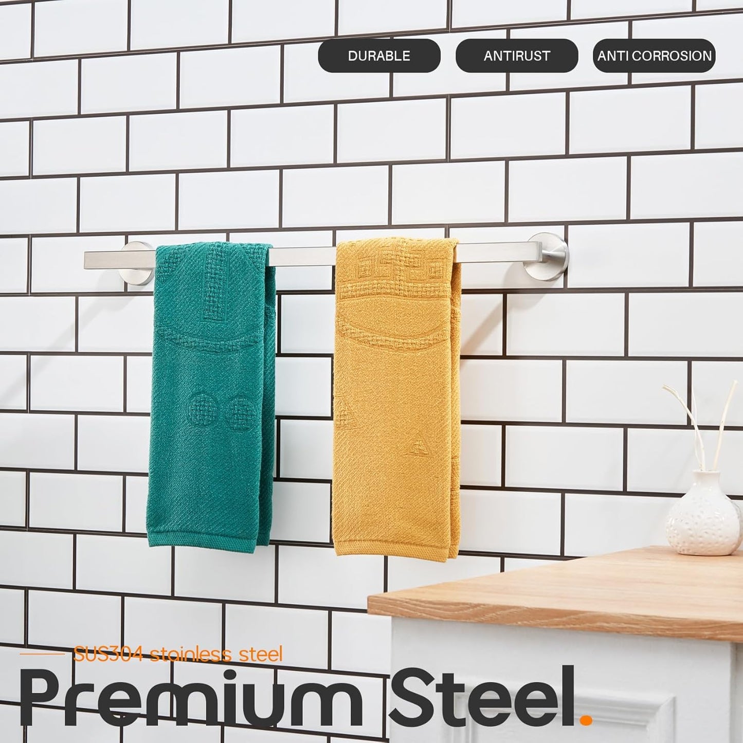 20 Inch Bathroom Towel Bar Bath Towel Rack Kitchen Towel Holder Towel Shelf Wall Mounted SUS304 Stainless Steel Brushed Nickel AN4001BR-L20