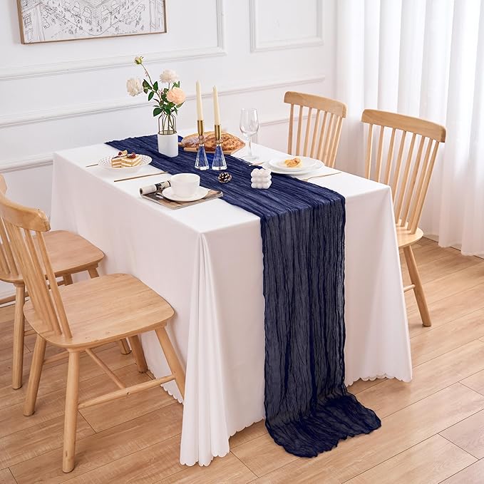 10 Pack Navy Blue Table Runner 120 Inch Cheesecloth Table Runner 10FT Boho Gauze Table Runner Long Cheese Cloth Table Runner Semi Sheer Runners for Wedding Bridal Baby Shower Party