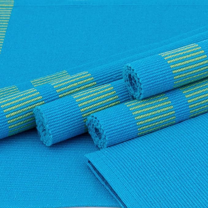 Encasa XO Dining Placemat Set of 6 | Solid Ladder Turq Blue Color | Fine Ribbed Cotton Table mat | Size 18x13 in |for Dining Table Fall Decoration, Holiday & Christmas Festivals - Machine Washable