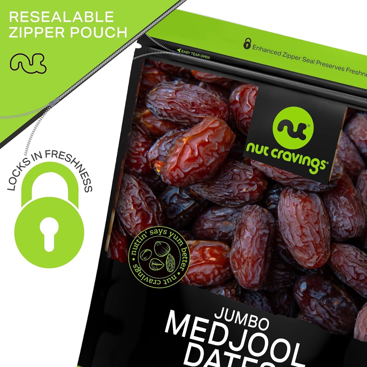 NUT CRAVINGS - Sun Dried Jumbo Medjool Dates, No Sugar Added (48oz, 3 LB) Bulk Dry Fruits Packed Fresh in Resealable Bag - Sweet Healthy Snack, Naturally Grown, Vegan, Kosher