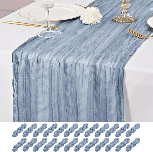 24 Pack Dusty Blue Table Runner 10Ft Cheesecloth Table Runner Rustic Gauze Table Runners Romantic Long Sheer Fabric Cheese Cloth Table Runners for Wedding Party Bridal Baby Shower