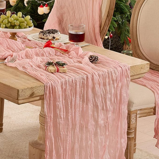 12 Pack Cheesecloth Table Runner 120 Inch Boho Rustic Gauze 10 FT Dusty Pink Cheese Cloths Table Runners Decorations for Spring Summer Birthday Party Baby Shower Wedding Holiday Home Decor