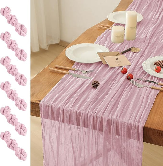 Leetaltree 6 Pack Pink Cheesecloth Table Runner, 35x120 Inch Boho Rustic Cheese Cloth Table Runner, Decorative Table Runners for Bridal Baby Shower Decorations or Wedding Table Decorations