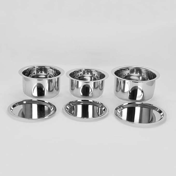 Sumeet Stainless Steel Cookware Set With Lid, 1L, 1.4L, 1.8L, 3 Piece (White)