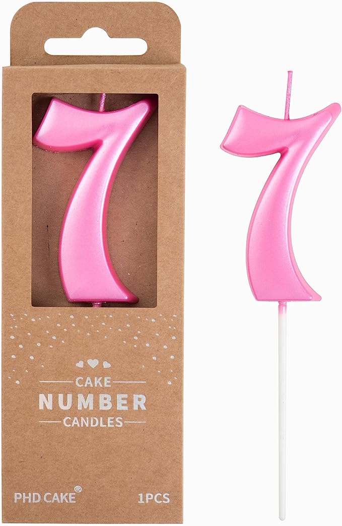 PHD CAKE 2.76 Inch Elegant Pink 7 Number Birthday Candles, Pink Number Candles, Cake Number Candles, Party Celebration