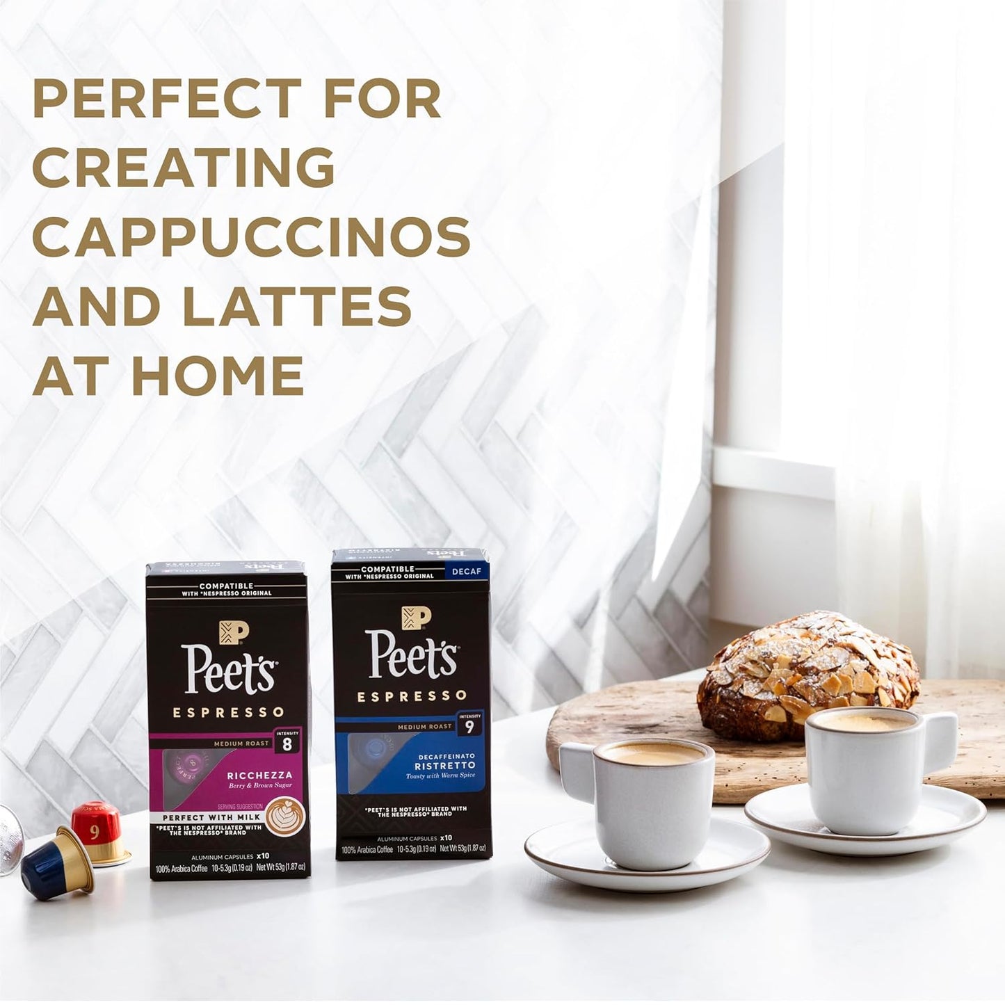 Peet's Coffee, Medium Roast Espresso Capsules, Compatible with Nespresso Original Machine - Caramel, 100 Count (10 Boxes of 10 Espresso Capsules)