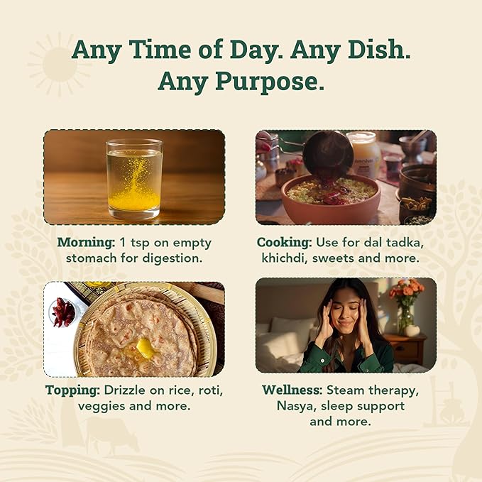 Anveshan Cow Ghee 1 Litre | Gut friendly | Keto friendly | High smoke point | Sustainably sourced | Casein free | Clarified Butter | Grass-Fed | Pasture-Raised