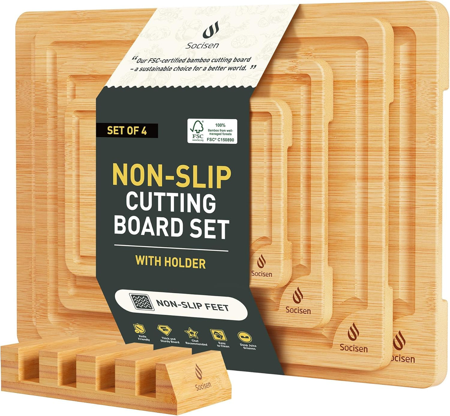 Bamboo Cutting Board Set Non Slip Feet with Holder Over Sink Adult Women Her Sister Aunt Wife Hustband Lady Bestie Soul Happy Christmas Xmas Birthday Gifts Cool Unique Aesthetic 30 40 60 70 Year Old