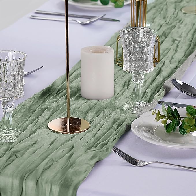 6 Pack Cheesecloth Table Runner 9ft,17 x 108 inch Gauze Table Runner Rustic Romantic Wedding Runner for Wedding Bridal Shower Fall Decoration,Dark Sage Green