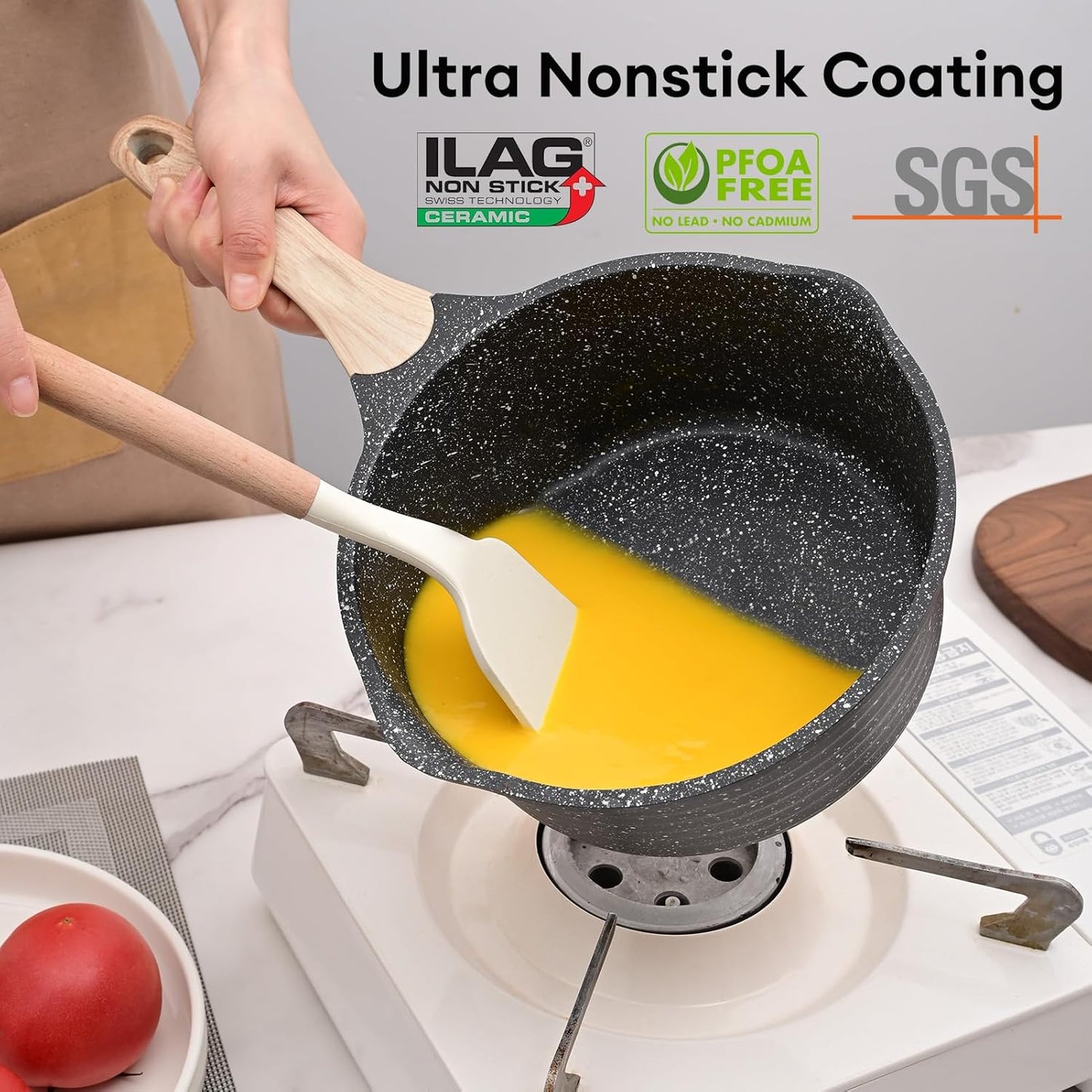 JEETEE 1.5 Quart Sauce Pan with Lid, Non Stick Small Pot with Coating, Masterclass Cookware Sauce Pot for Cooking, PFOA/PFOS Free