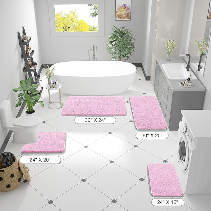 OLANLY Bathroom Rugs 40x32, Extra Soft Absorbent Chenille Bath Rugs, Rubber Backing Quick Dry, Machine Washable Bath Mats for Bathroom Floor, Tub and Shower, Home Decor Accessories, Pink