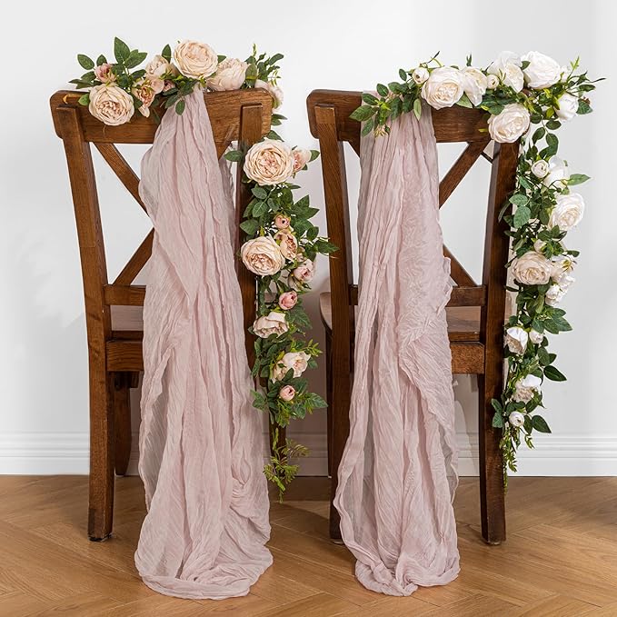 Leetaltree 2 Pack Dusty Pink Cheesecloth Table Runner, 35x120 Inch Boho Rustic Cheese Cloth Table Runner, Decorative Table Runners for Bridal Baby Shower Decorations or Wedding Table Decorations