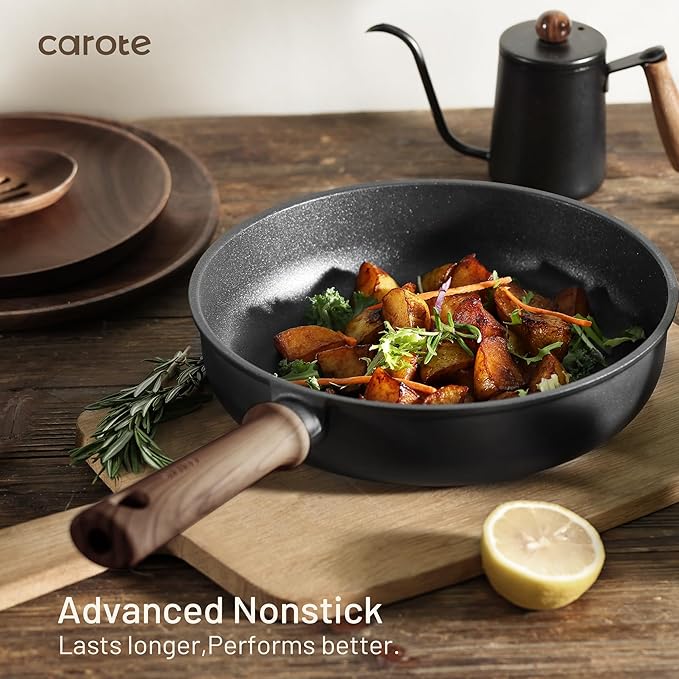 CAROTE 44pcs Nonstick Kitchen Cookware Sets, Nonstick Pots and Pans, Induction Cookware Set Kitchen Cooking Sets, Non Stick w/Frying Pan,Black