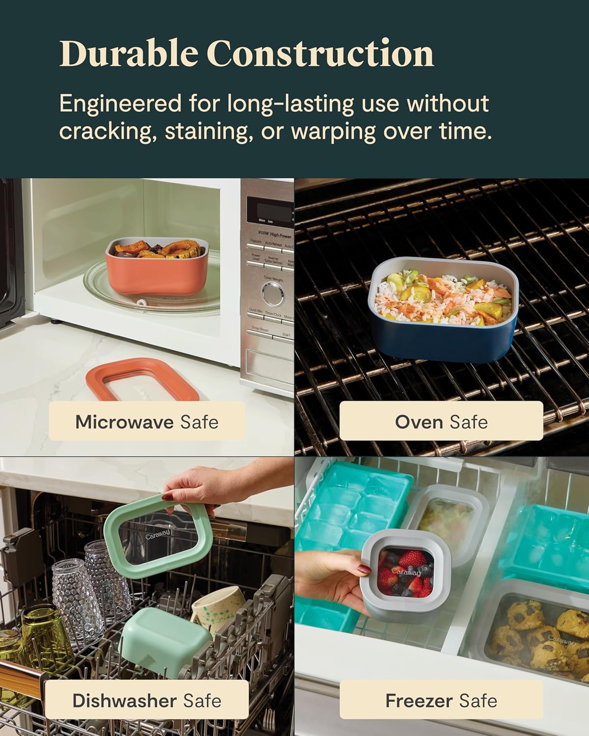 Caraway Mini Food Storage 11pc Set - Glass Storage Containers for Food - Non-Toxic Ceramic-Coated Glass - Air Release Technology - Compact & Stackable Design - Navy